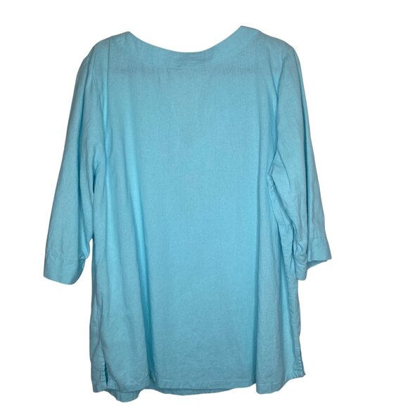 Jessica London Top Womens 20W Blue Embroidered Linen Blend Tunic Plus Size Coast - Picture 3 of 12